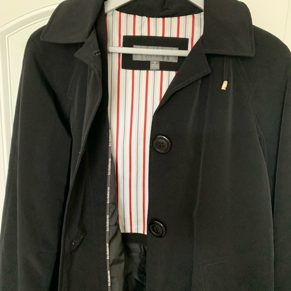 NWOT LIZ CLAIBORNE black hooded A-line trench coat 😍 - Picture 5 of 12